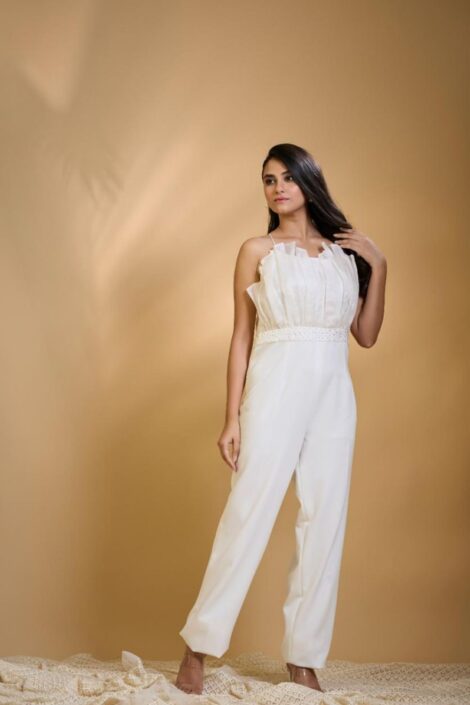 Ivory Ruffled Bodice Jumpsuit